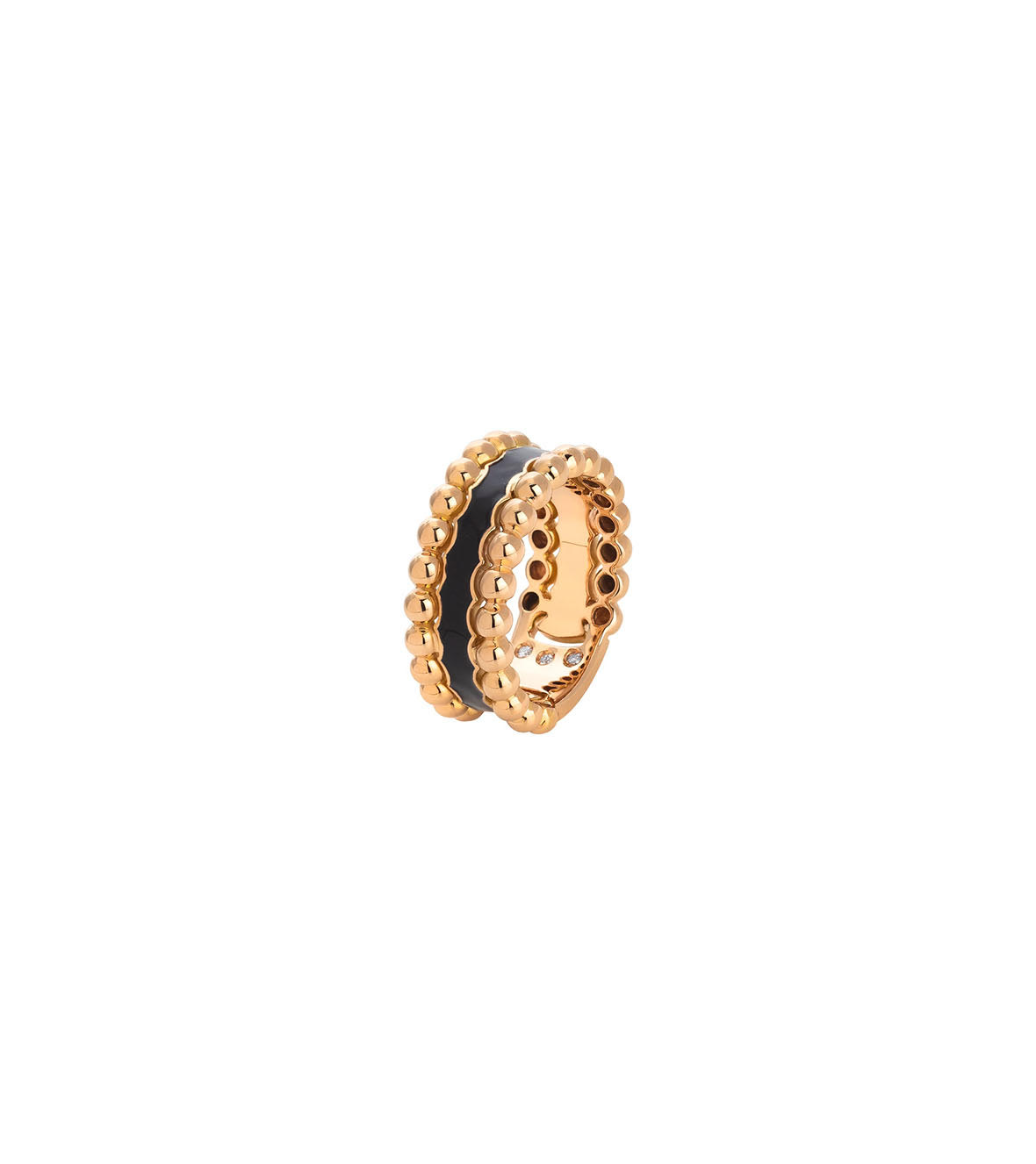 Gold Ring with Diamonds and Black Enamel By Casato